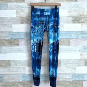 Reebok Mid Rise Running Tights Blue Abstract Print Womens Size XS